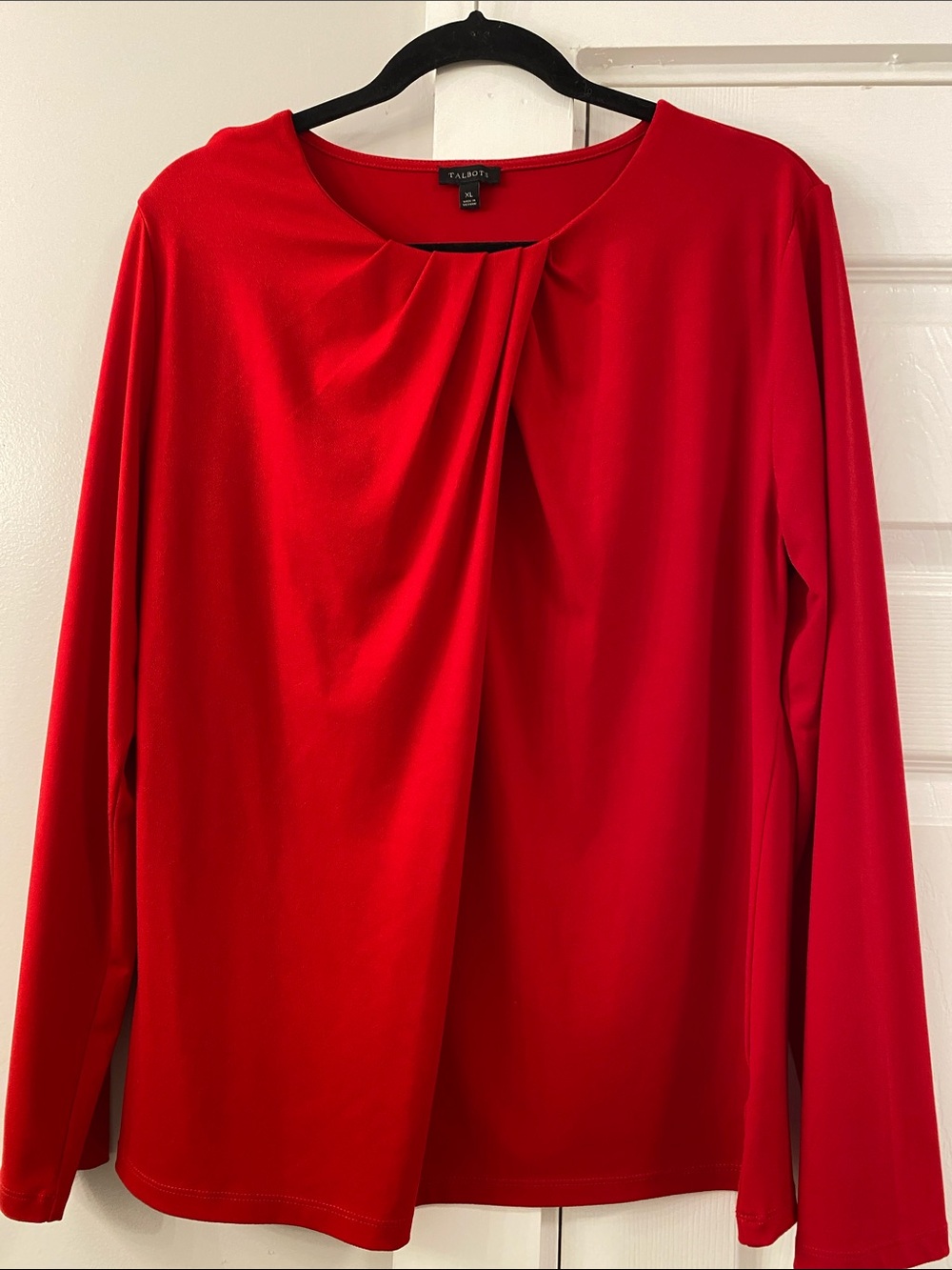 Talbots Red Pleated Neck Long Sleeve Top Size XL